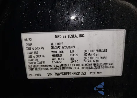 2022 Tesla Model Y Performance Dual Motor All-Wheel Drive z USA, uszkodzony, nr VIN 7SAYGDEF2NF531053